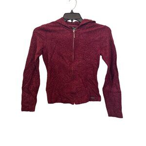 Guess Womens Red Metallic Hoodie With Zipper Closure Size M